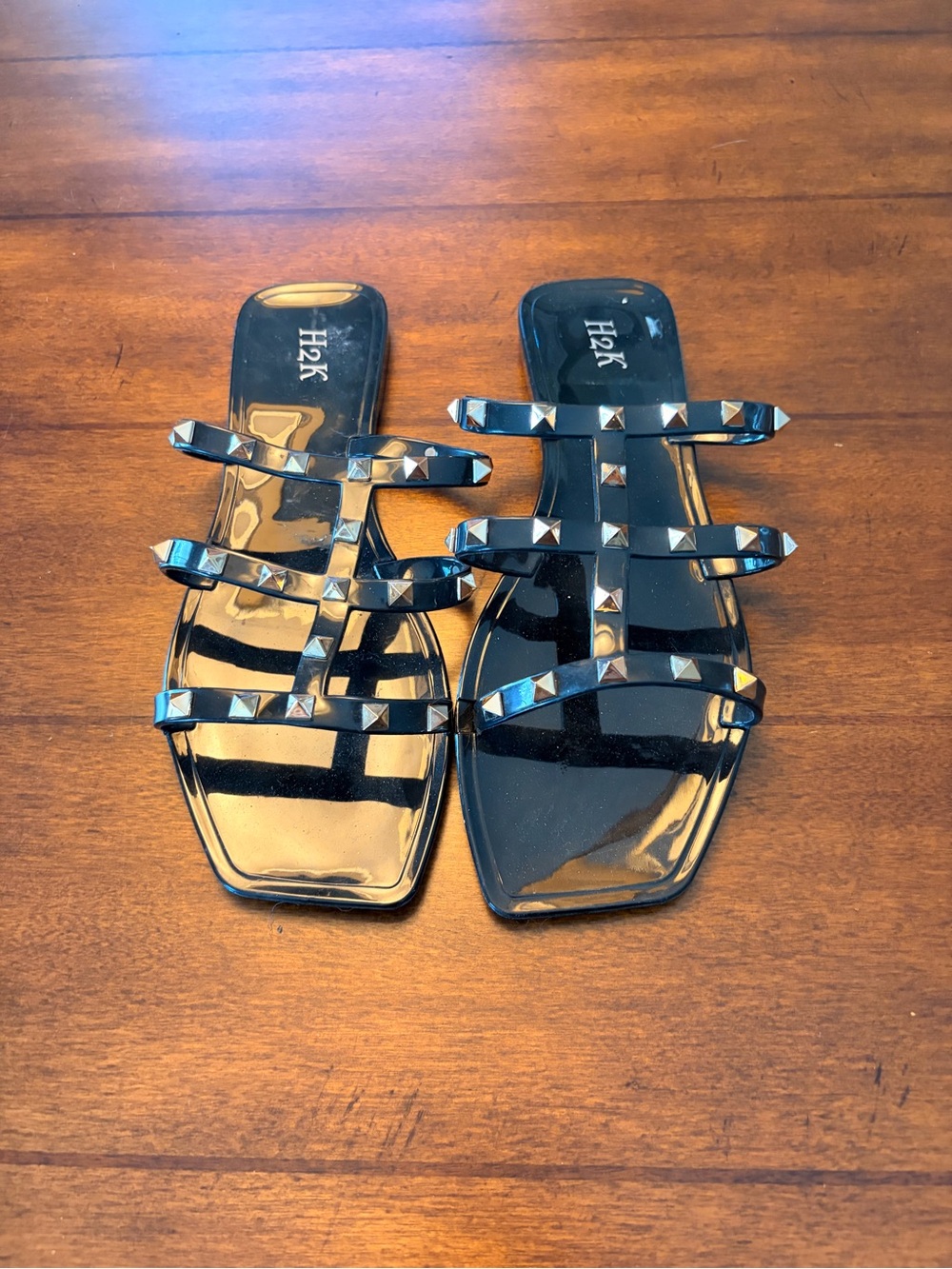 Black Studded Triple-Strap Women's Slide Sandals